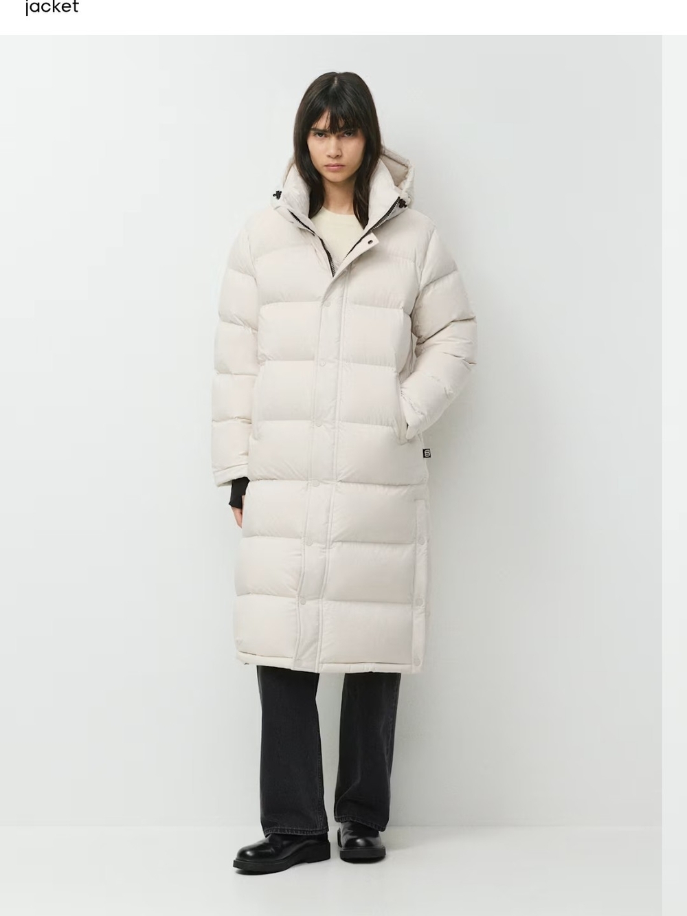Aritzia Long Hooded Puffer Coat in Soft Cream